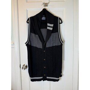 American Rag Cie Men's Sweater Grey & Black Sweater Vest with Wood Buttons XXL